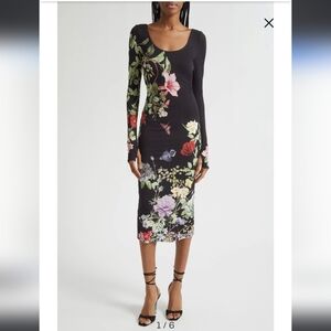 Alice & Olivia Delora Venus Floral Print Black Dress Body Skimming Nwt Sz 2